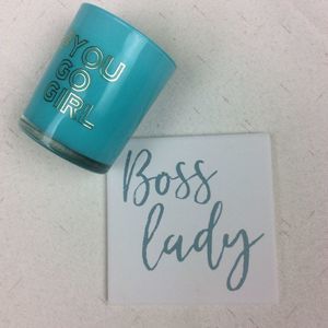 Girl Boss Lady Set Aqua Blue 1 Candle + 1 Coaster